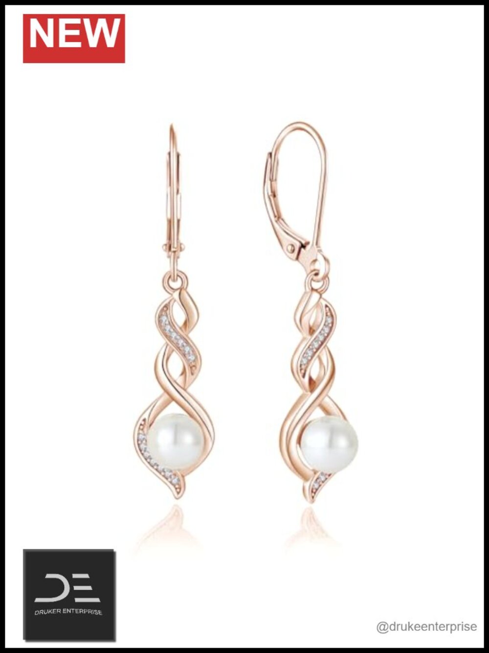 925 Sterling Silver Pearl Dangle Leverback Earrings